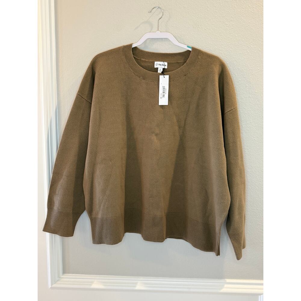 056‎ The Drop NWT Women's Carter Super Soft Capers Olive Crewneck Sweater Sz 2X